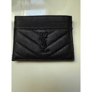 Saint Laurent YSL Monogram Quilted Leather Card Holder Black Chevron Wallet